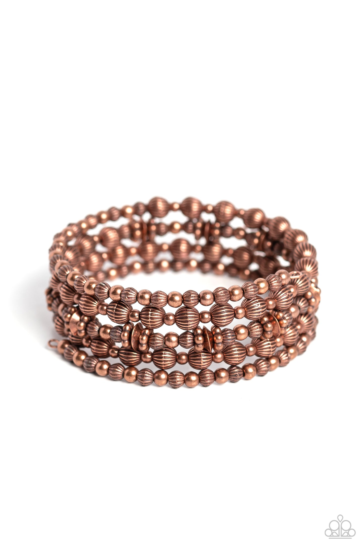Striped Stack - Copper Bead Coil Bracelet