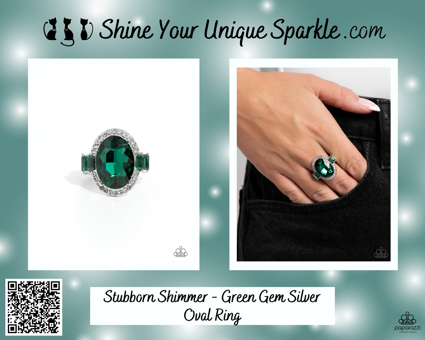 Stubborn Shimmer - Green Gem Silver Oval Ring