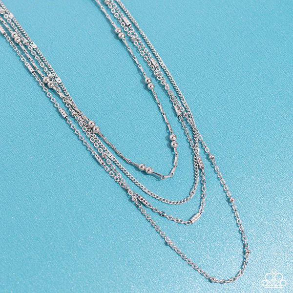 Studded Shimmer - Silver Tiered Short Necklace