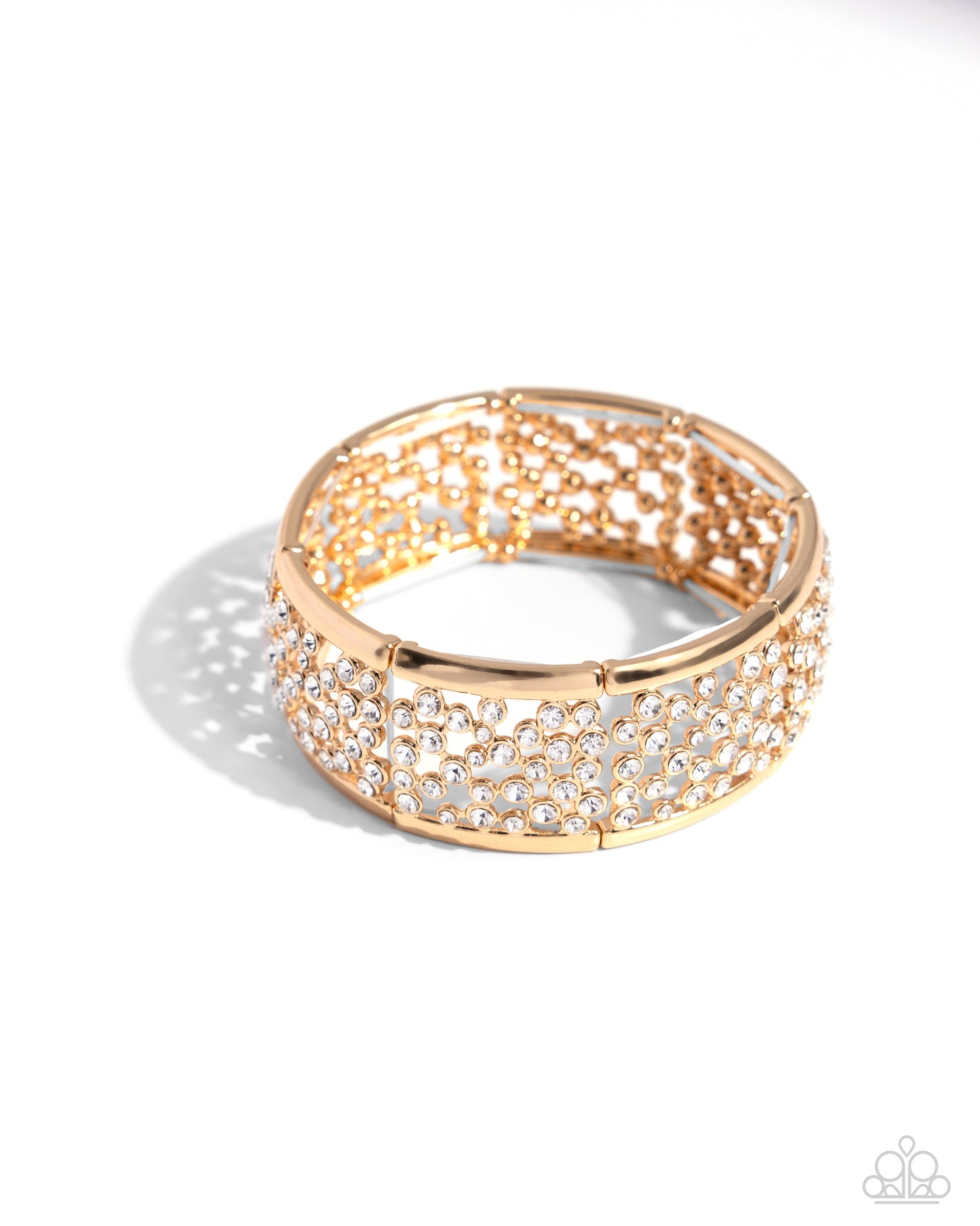 Subtly Scattered - Gold Frame White Rhinestone Stretchy Bracelet