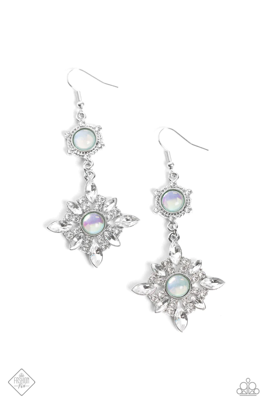 Summer DAZE - Green Glassy Bead Silver Floral Fishhook Earrings - Fashion Fix