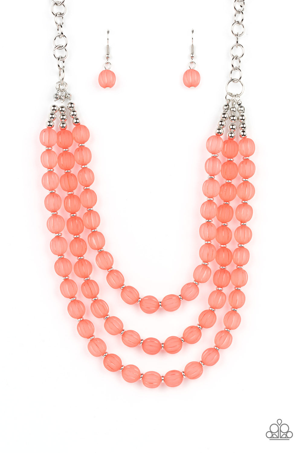 Summer Surprise - Orange Coral Bead Silver Short Layered Necklace