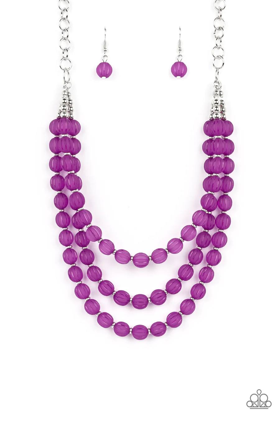 Summer Surprise - Purple Bead Silver Short Layered Necklace
