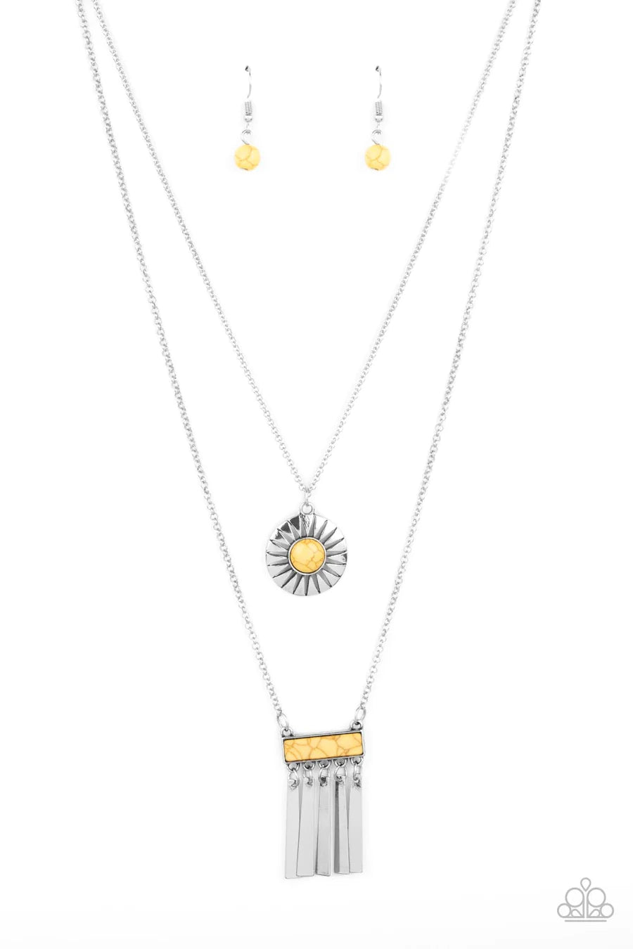 Sunburst Rustica - Yellow Stone Silver Layered Long Necklace