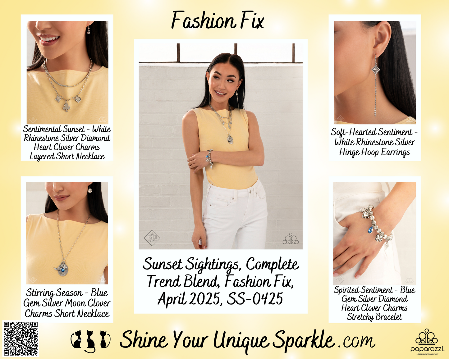 Soft-Hearted Sentiment - White Rhinestone Silver Hinge Hoop Earrings - Fashion Fix