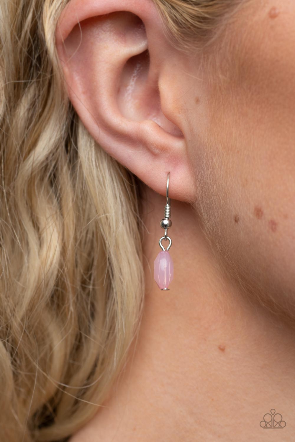 Sunshiny Shimmer - Pink Oval Beads with Sunburst Patterns Short Silver Necklace