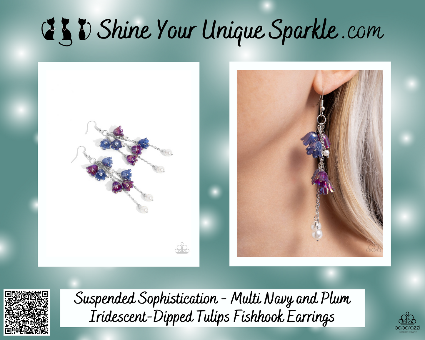 Suspended Sophistication - Multi Navy and Plum Iridescent-Dipped Tulips Fishhook Earrings