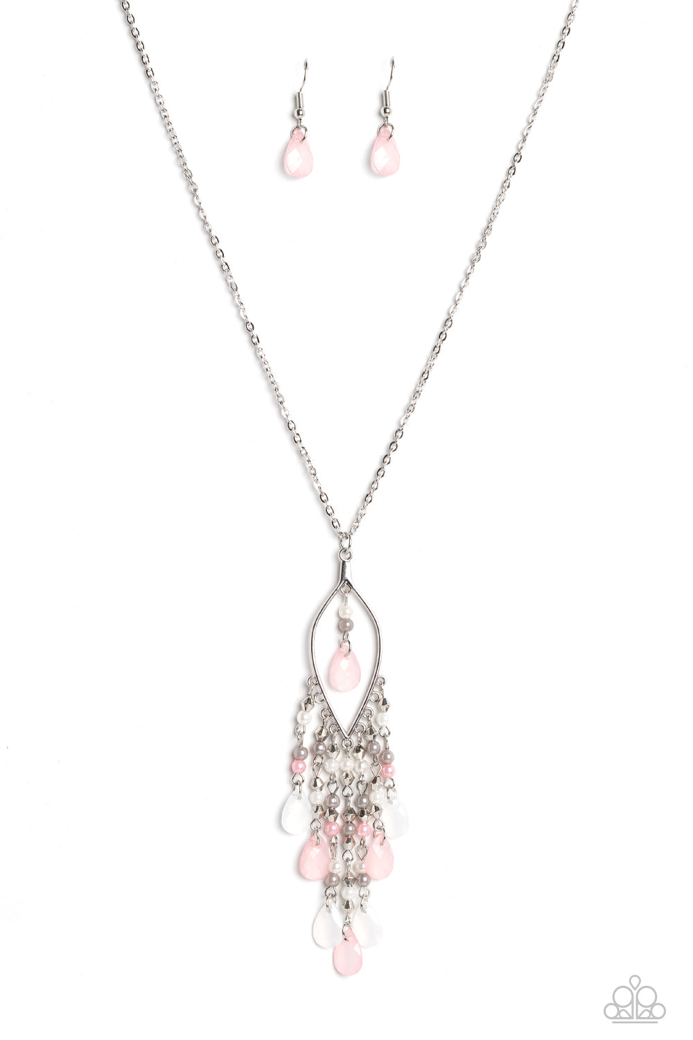 Sweet DREAMCATCHER - Multi Pink White and Silver Beads and Pearls Pendant Silver Long Necklace