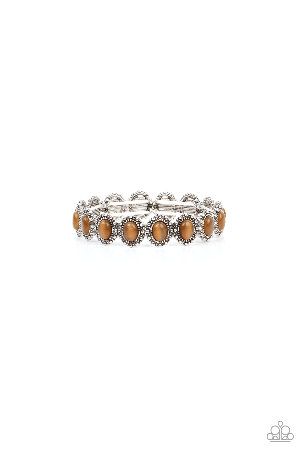 Sweet Oblivion - Brown Cat's Eye Silver Stretchy Bracelet