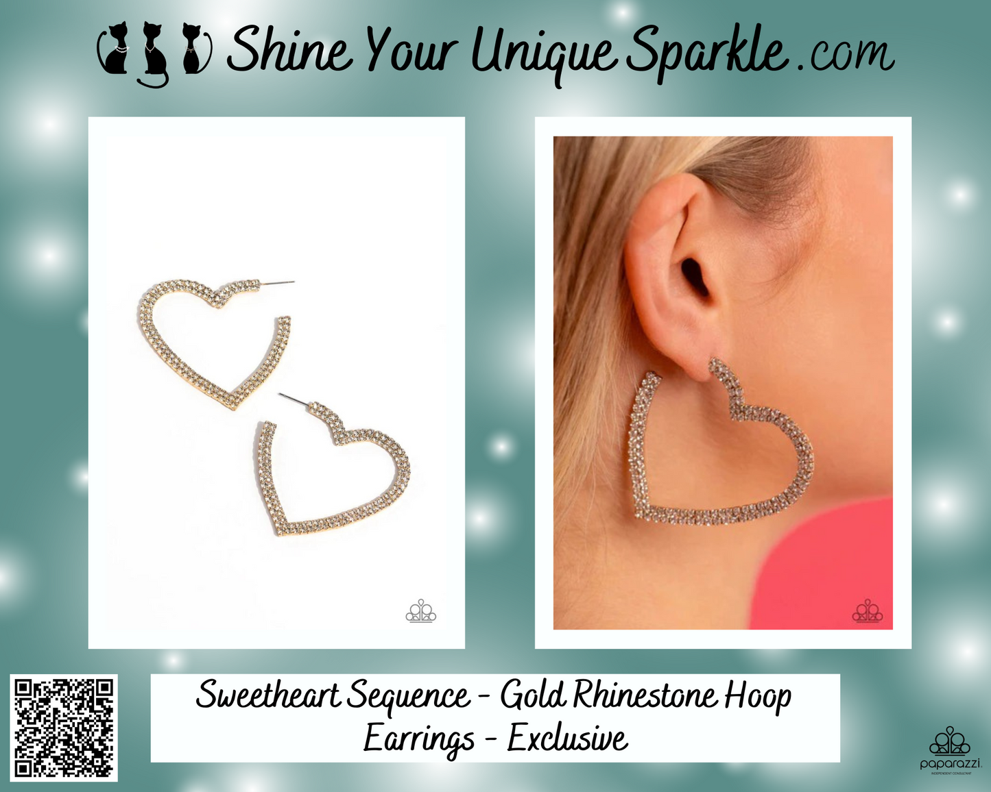 Sweetheart Sequence - Gold Rhinestone Hoop Earrings - Exclusive