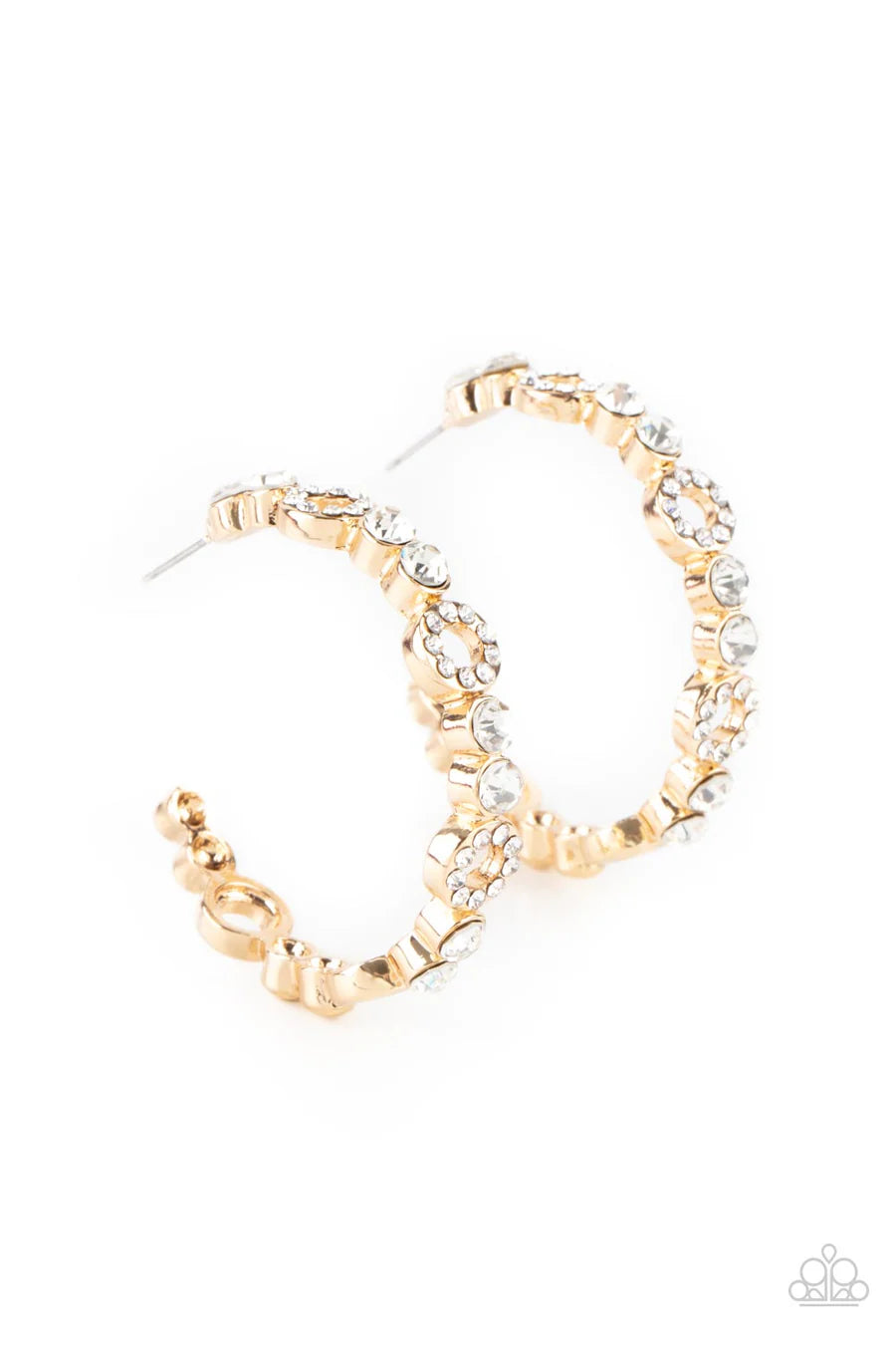 Swoon-Worthy Sparkle - Gold White Rhinestone Hoop, Post Earrings