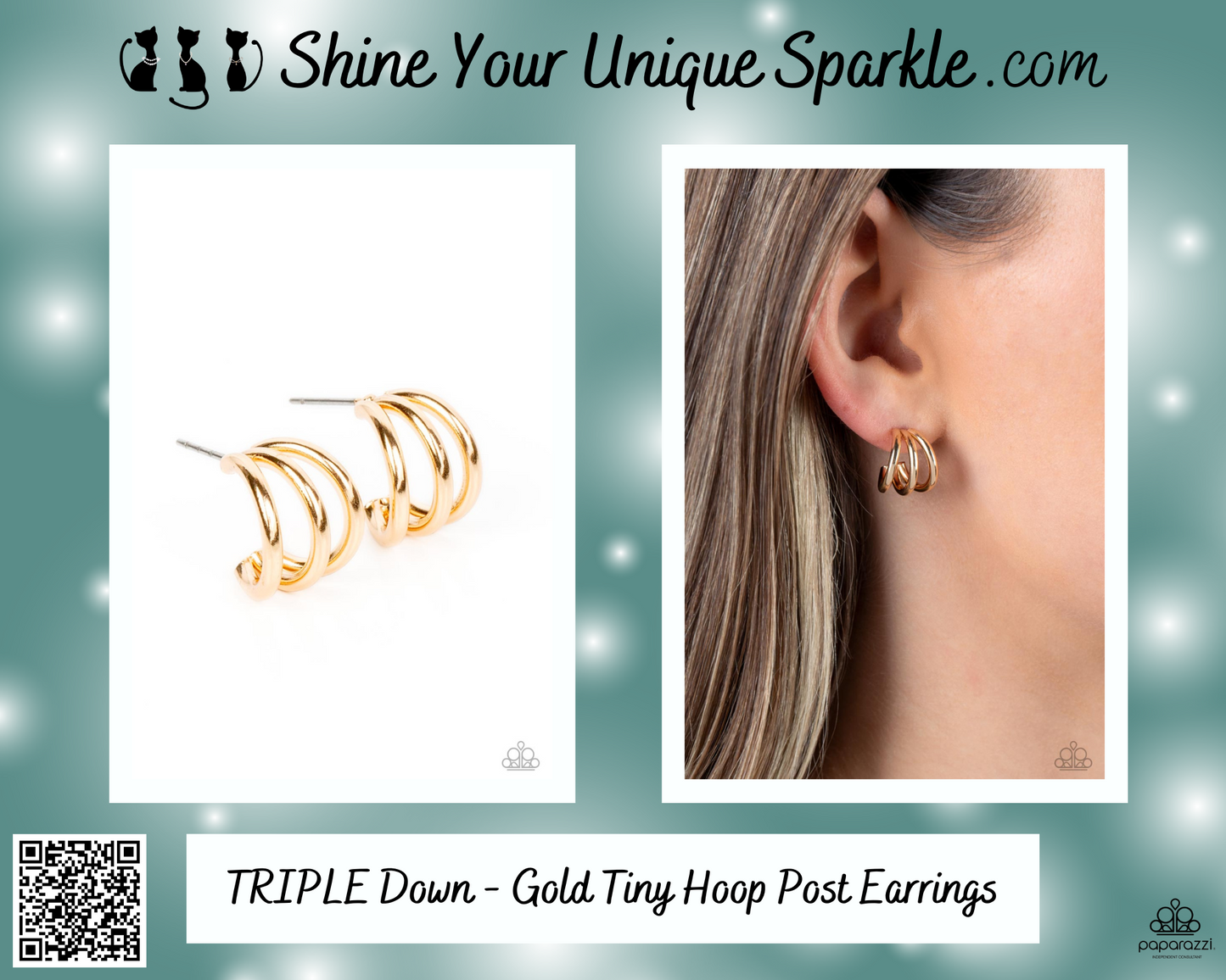 TRIPLE Down - Gold Tiny Hoop Post Earrings