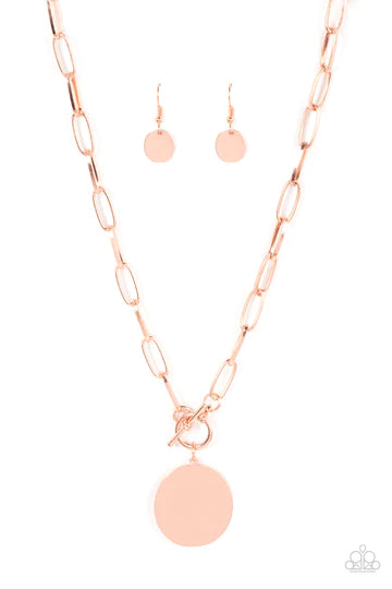 Tag Out - Copper Disc Toggle Short Necklace