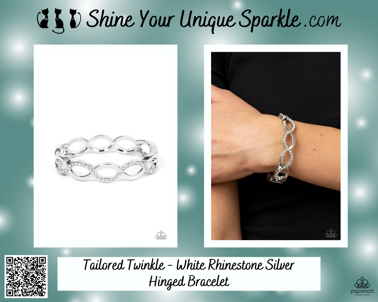 Tailored Twinkle - White Rhinestone Silver Hinged Bracelet