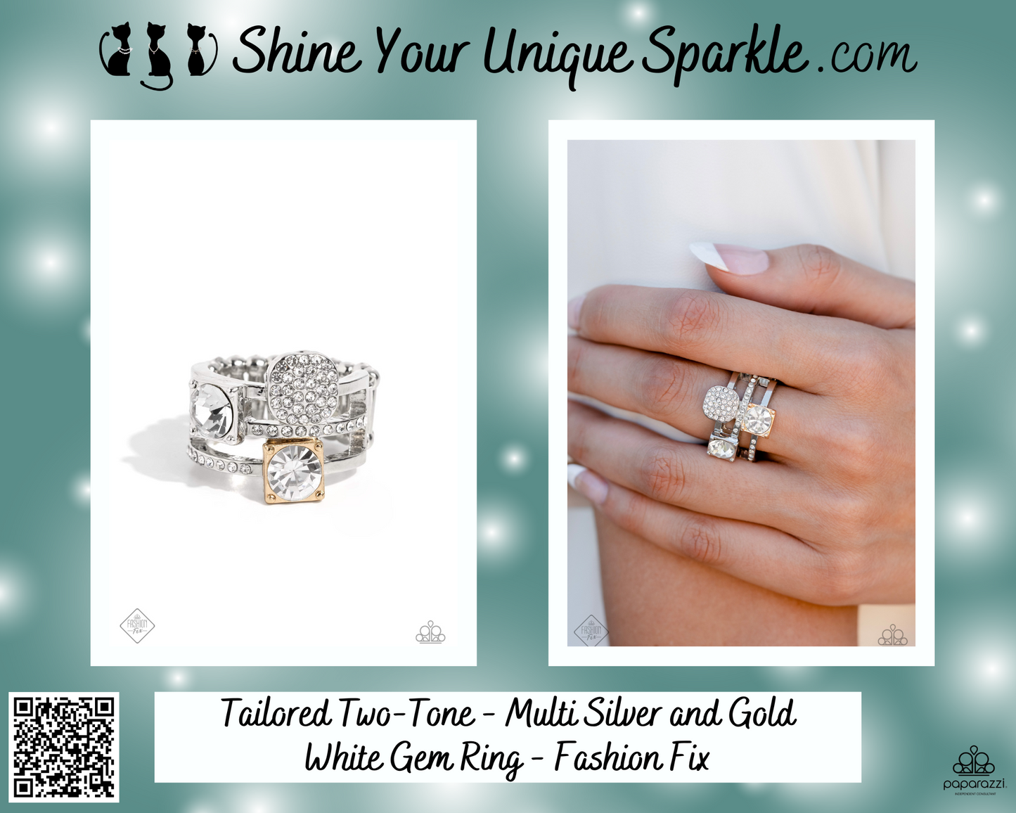 Tailored Two-Tone - Multi Silver and Gold White Gem Ring - Fashion Fix