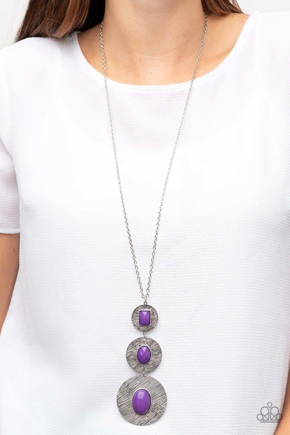 Talisman Trendsetter - Purple Bead Silver Disc Long Necklace