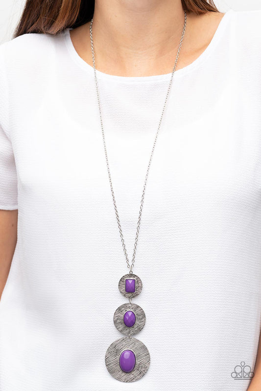 Talisman Trendsetter - Purple Bead Silver Disc Long Necklace