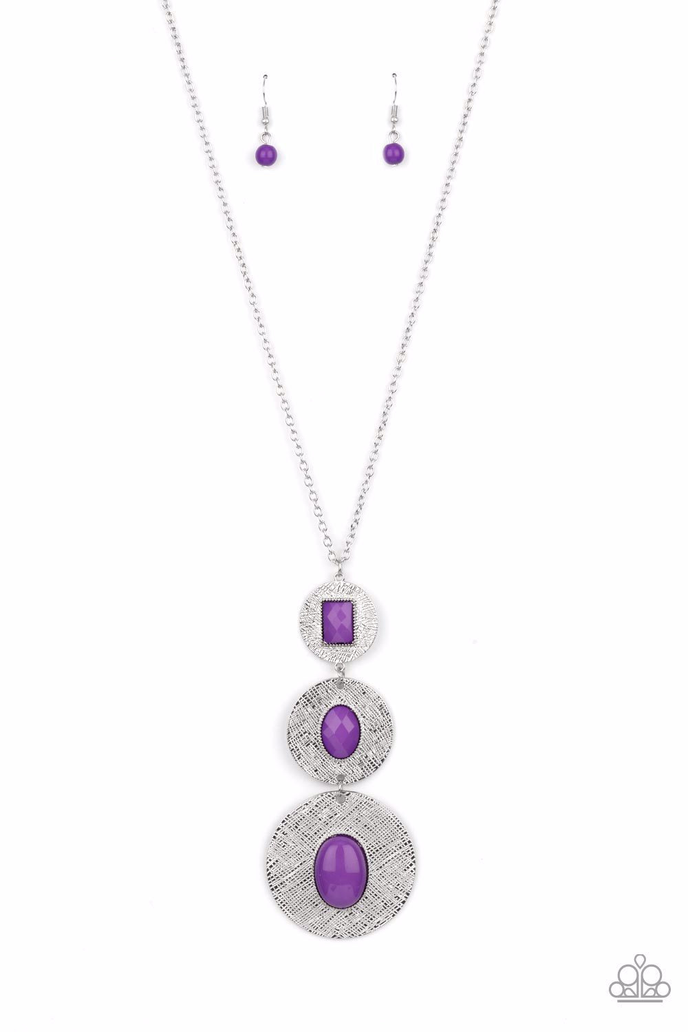Talisman Trendsetter - Purple Bead Silver Disc Long Necklace