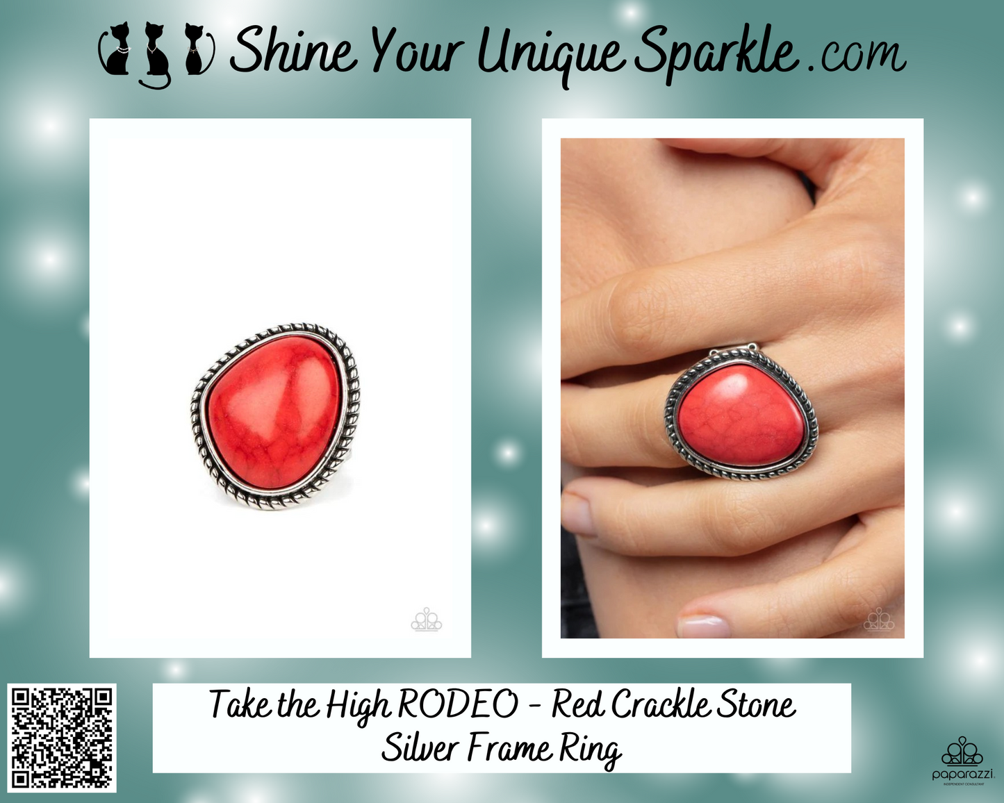 Take the High RODEO - Red Crackle Stone Silver Frame Ring