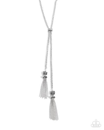 Tassel Transit - White Rhinestone Silver Knotted Long Necklace - 2024 Convention Exclusive