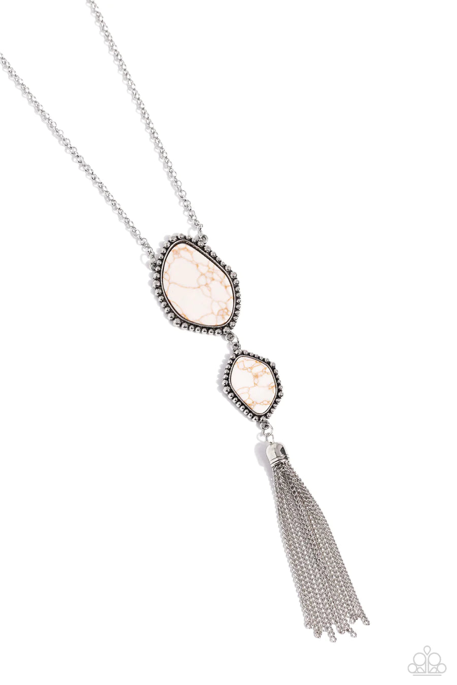 Desert Darling - White Stone Silver Tassel Long Necklace