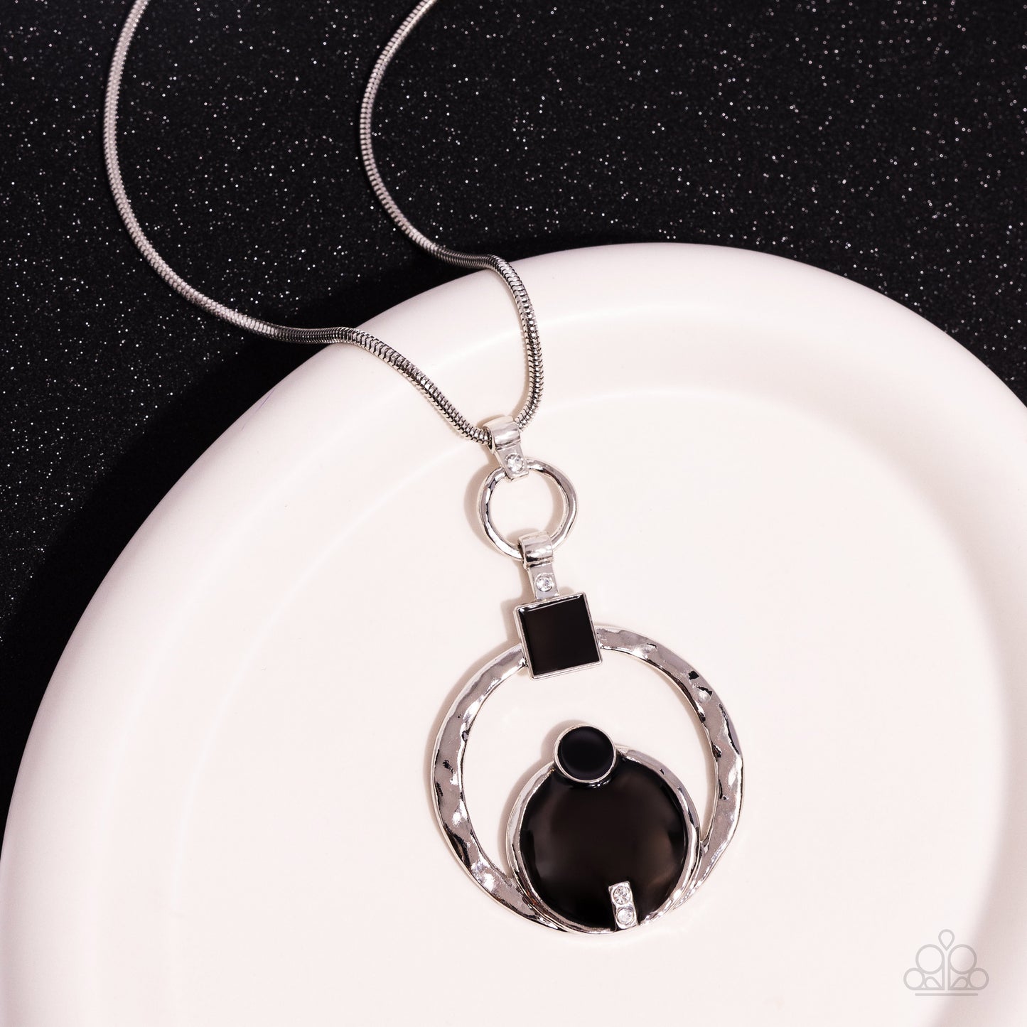 Tastefully Transparent - Black Circle Silver Medium-Length Necklace