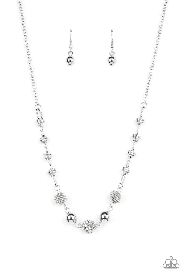 Taunting Twinkle - White Rhinestone Silver Short Necklace