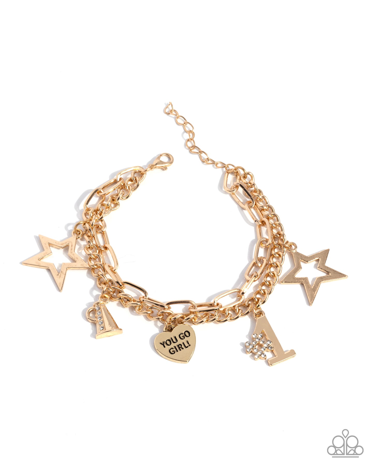 Team Spirit - Gold Cheerleading Sports 'You Go Girl' Star Clasp Bracelet