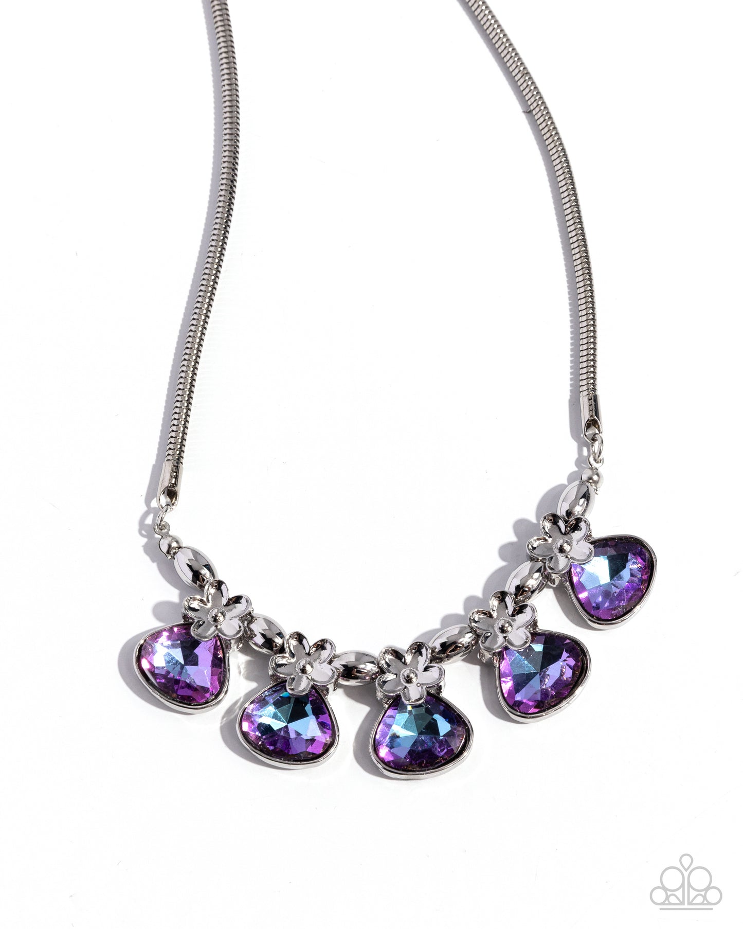 Teardrop Tribute - Purple UV Iridescent Gem Silver Short Necklace