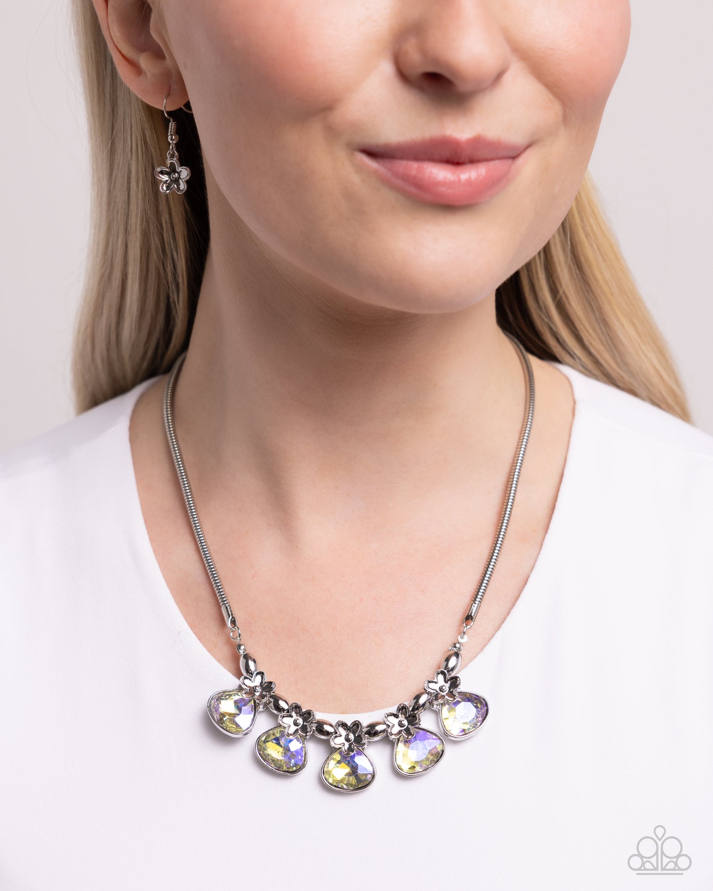 Teardrop Tribute - Yellow Iridescent Gem Silver Short Necklace