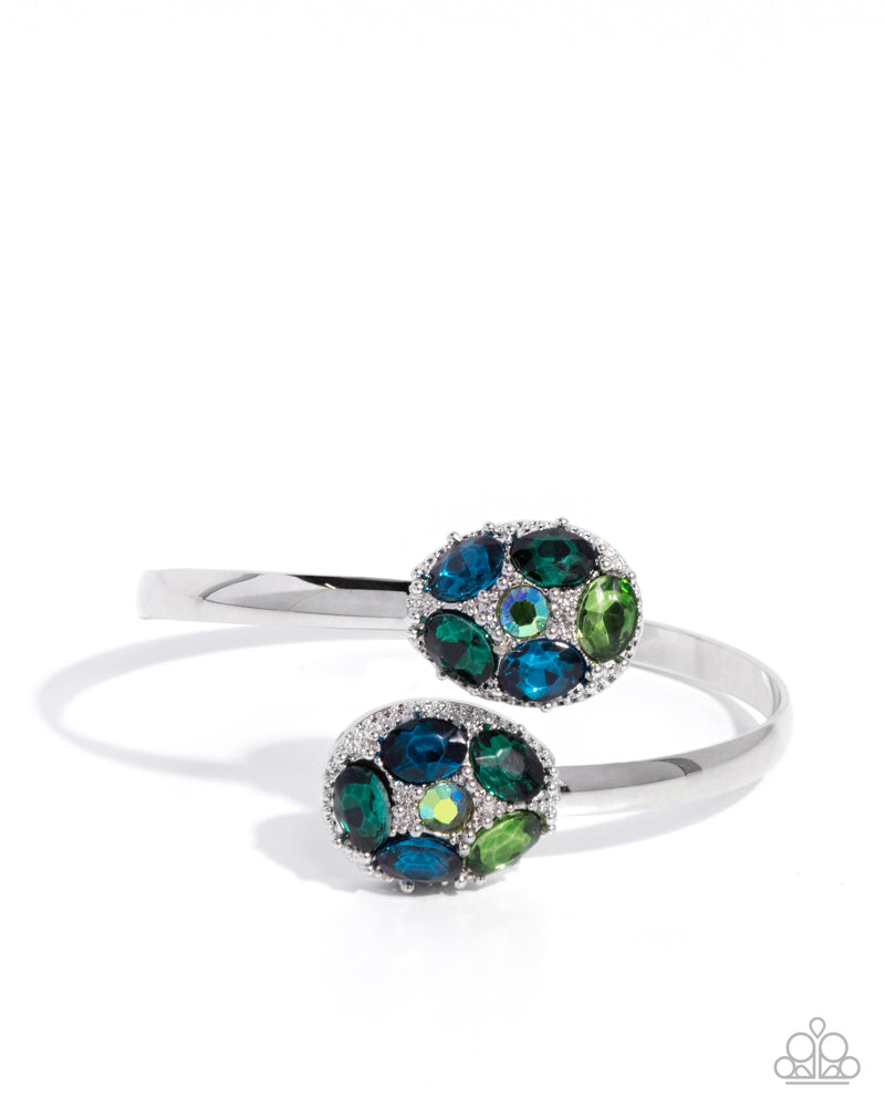 Telling Twinkle - Green and Blue Iridescent Gems Dot Cuff-Like Silver Bangle Bracelet - Pink Friday, Advent Calendar Exclusive