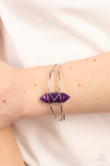 Terra Transcendence - Purple Stone Silver Cuff Bracelet