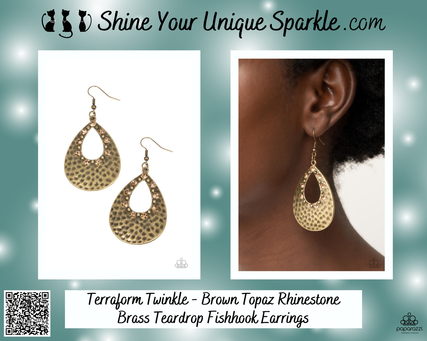 Terraform Twinkle - Brown Topaz Rhinestone Brass Teardrop Fishhook Earrings