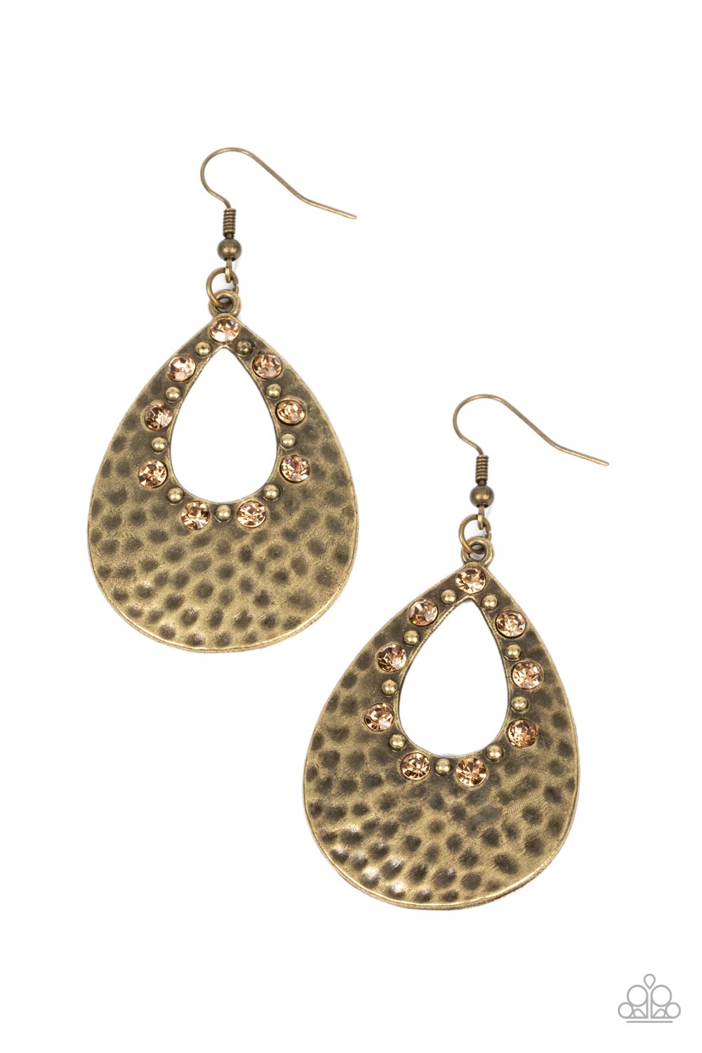 Terraform Twinkle - Brown Topaz Rhinestone Brass Teardrop Fishhook Earrings
