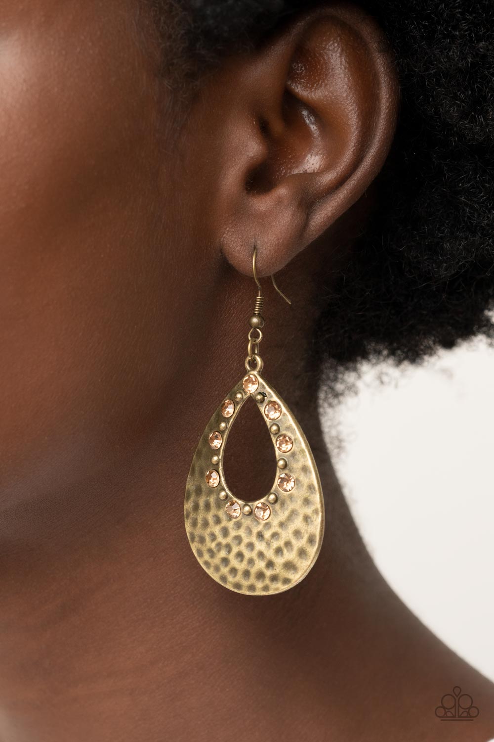 Terraform Twinkle - Brown Topaz Rhinestone Brass Teardrop Fishhook Earrings