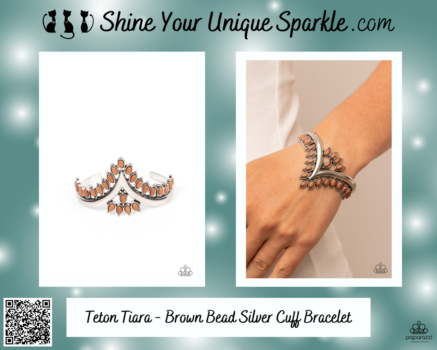 Teton Tiara - Brown Bead Silver Cuff Bracelet