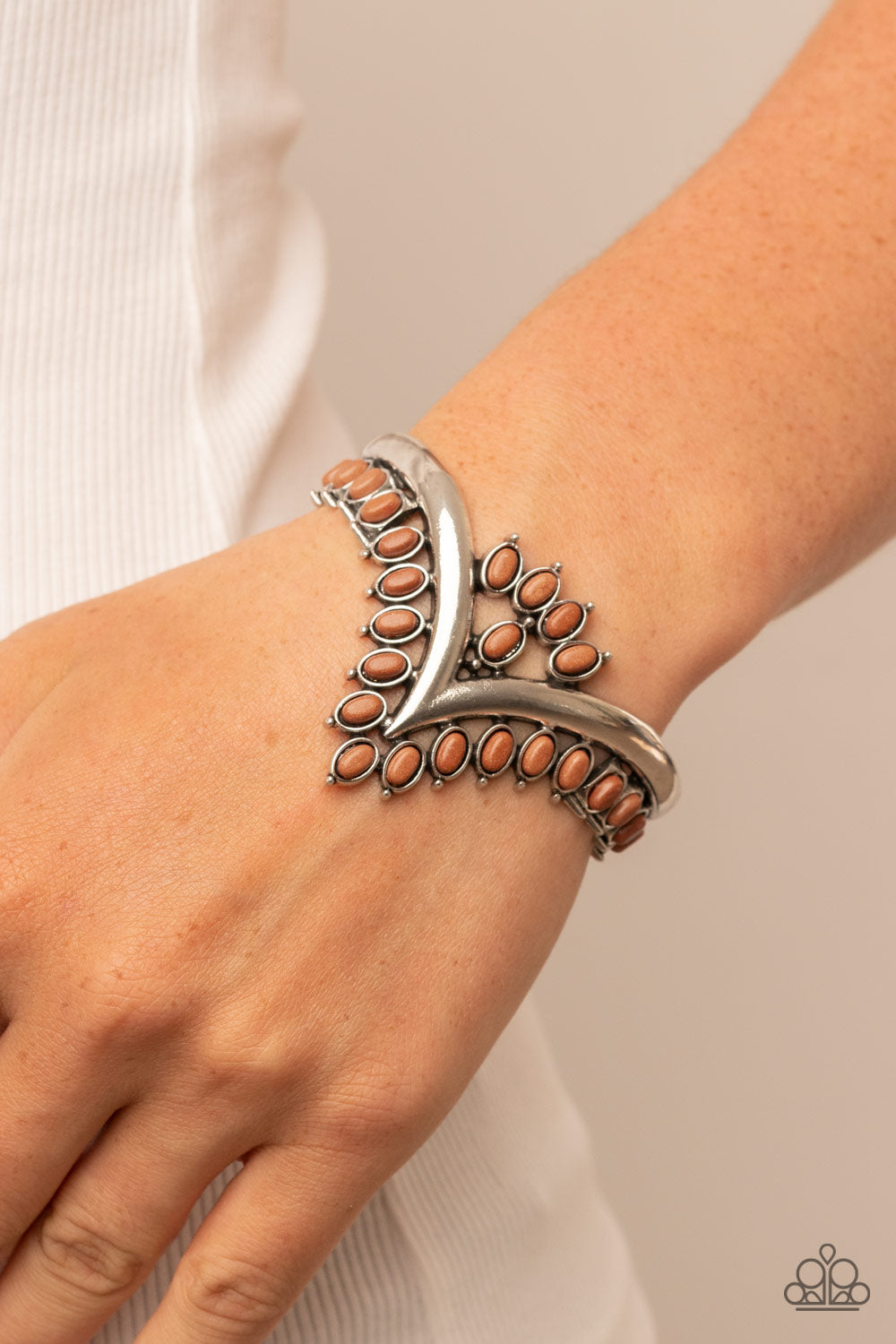 Teton Tiara - Brown Bead Silver Cuff Bracelet