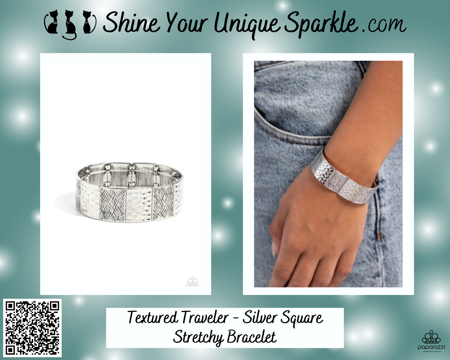 Textured Traveler - Silver Square Stretchy Bracelet