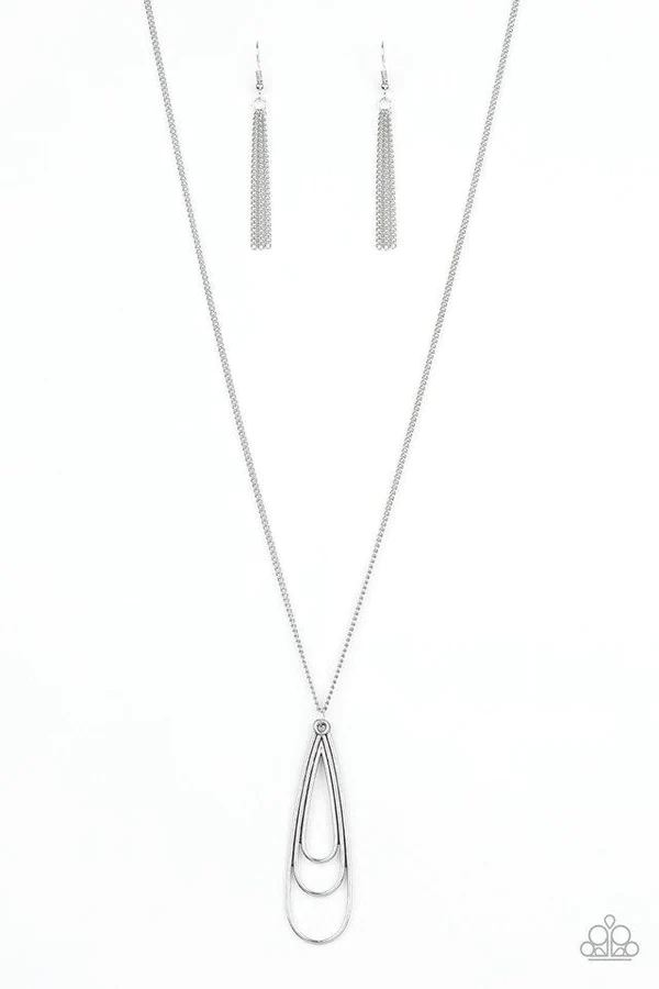 The Big Three - Silver Teardrop Pendant Long Necklace