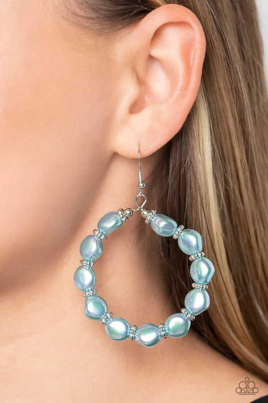 The PEARL Next Door - Blue Iridescent Pearl Silver Circle Earrings