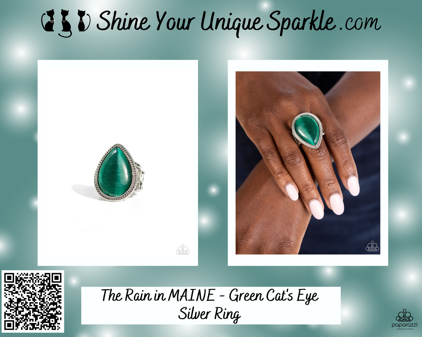 The Rain in MAINE - Green Cat's Eye Silver Ring