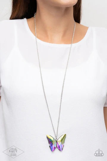 The Social Butterfly Effect - Multi Iridescent Gem Butterfly Long Necklace - Life of the Party Pink Diamond Fan Favorite Exclusive