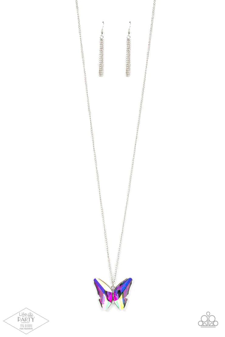 The Social Butterfly Effect - Multi Iridescent Gem Butterfly Long Necklace - Life of the Party Pink Diamond Fan Favorite Exclusive