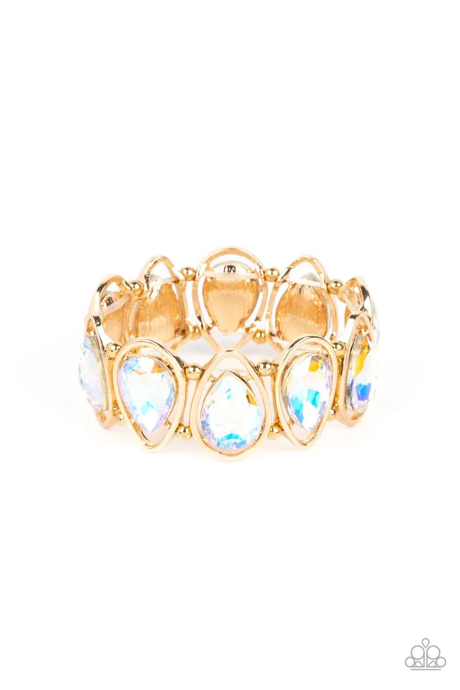 The Sparkle Society - Gold Iridescent Gem Teardrop Stretchy Bracelet