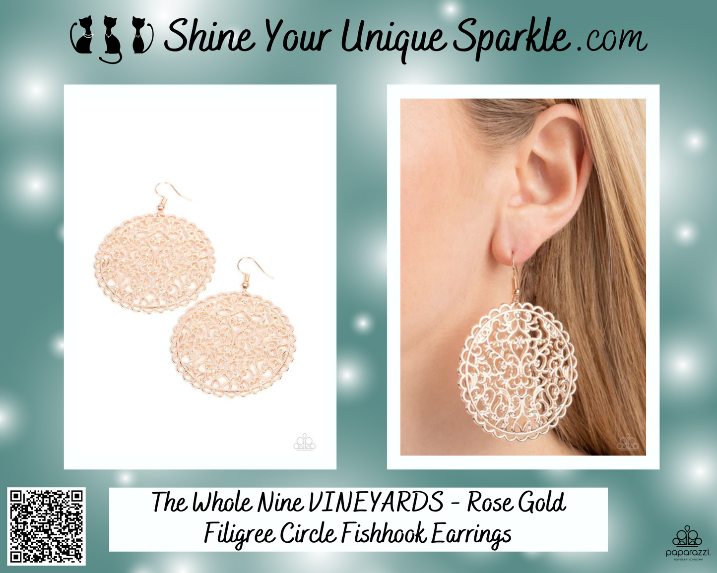The Whole Nine VINEYARDS - Rose Gold Filigree Circle Fishhook Earrings