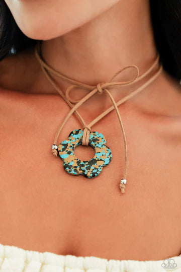Tied Triumph - Brown Suede Leather Cord Turquoise Stone Long Necklace - 2023 Convention Exclusive