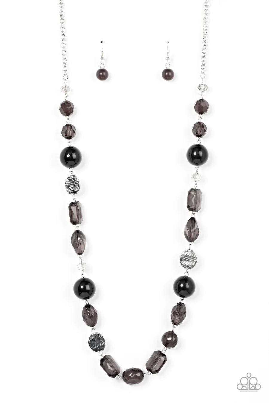 Timelessly Tailored - Black Bead and Pearl Silver Medium Length Necklace