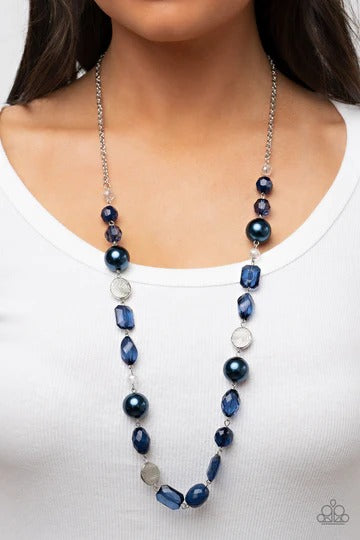 Timelessly Tailored - Blue Bead and Pearl Silver Medium Length Necklace