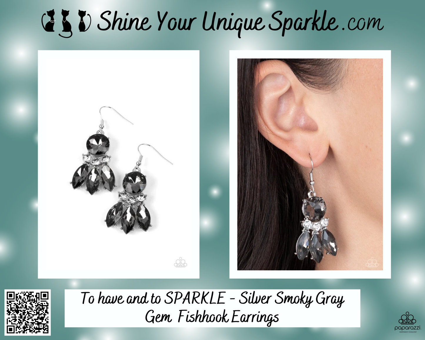 To have and to SPARKLE - Silver Smoky Gray Gem Fishhook Earrings