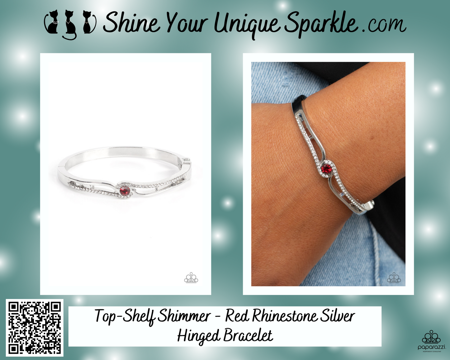 Top-Shelf Shimmer - Red Rhinestone Silver Hinged Bracelet